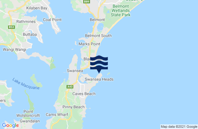 Mappa delle maree di Swansea, Australia