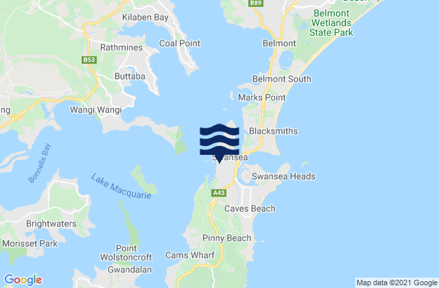 Mappa delle maree di Swansea Point, Australia