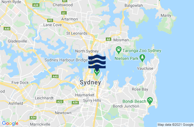 Mappa delle maree di Sydney (Fort Denison), Australia