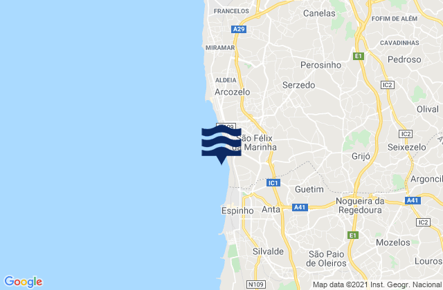 Mappa delle maree di São Félix da Marinha, Portugal