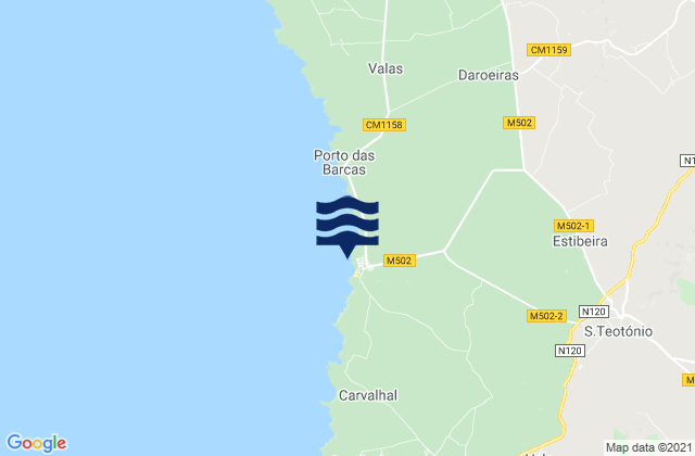 Mappa delle maree di São Teotónio, Portugal