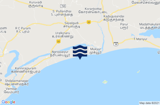 Mappa delle maree di Sāyalkudi, India