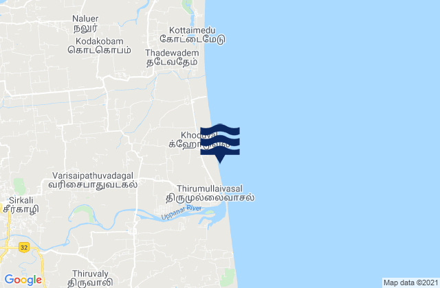 Mappa delle maree di Sīrkāzhi, India