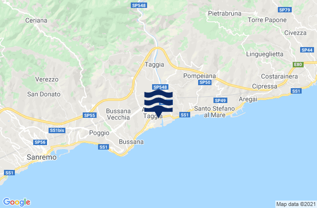 Mappa delle maree di Taggia, Italy