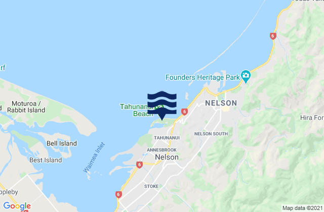 Mappa delle maree di Tahunanui Beach, New Zealand