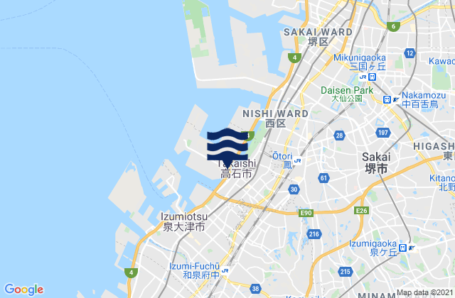 Mappa delle maree di Takaishi Shi, Japan