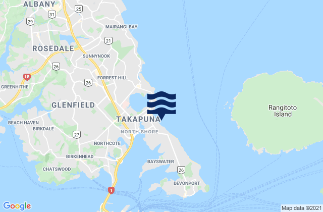 Mappa delle maree di Takapuna Beach, New Zealand