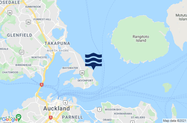 Mappa delle maree di Takapuna Head, New Zealand