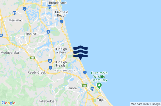 Mappa delle maree di Tallebudgera Beach, Australia