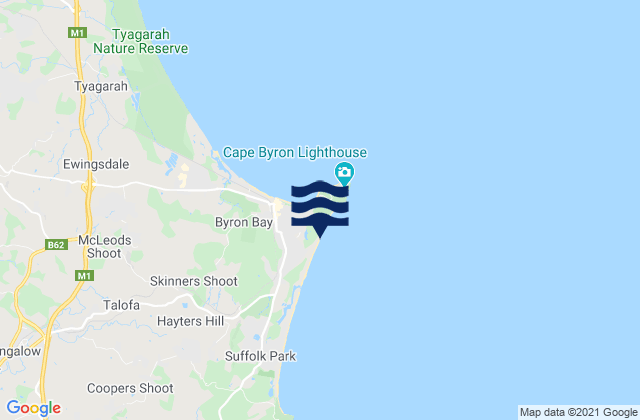 Mappa delle maree di Tallows Beach, Australia