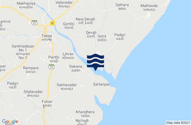 Mappa delle maree di Talāja, India