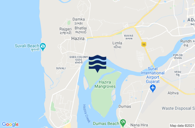 Mappa delle maree di Tapi River, India