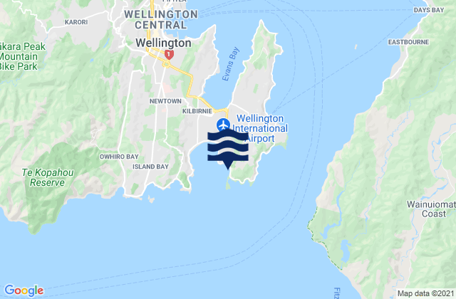 Mappa delle maree di Tarakena Bay, New Zealand