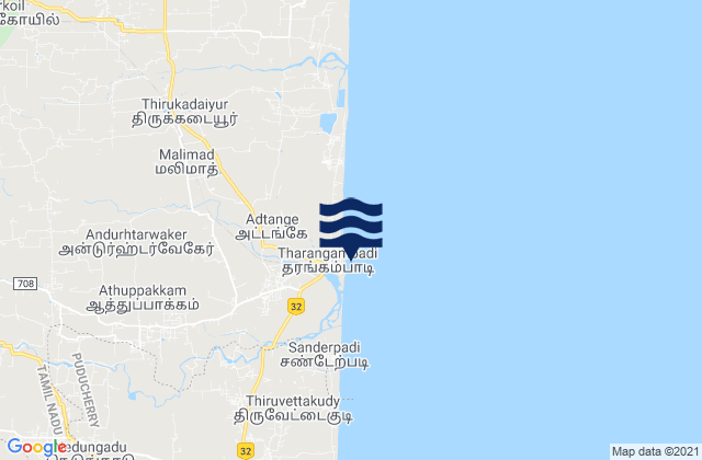 Mappa delle maree di Tarangambadi, India