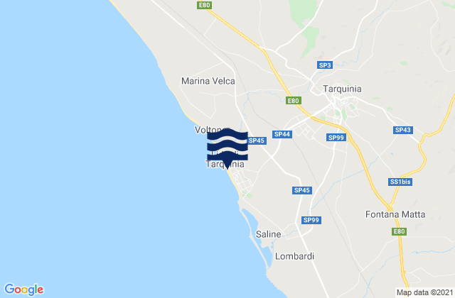 Mappa delle maree di Tarquinia, Italy