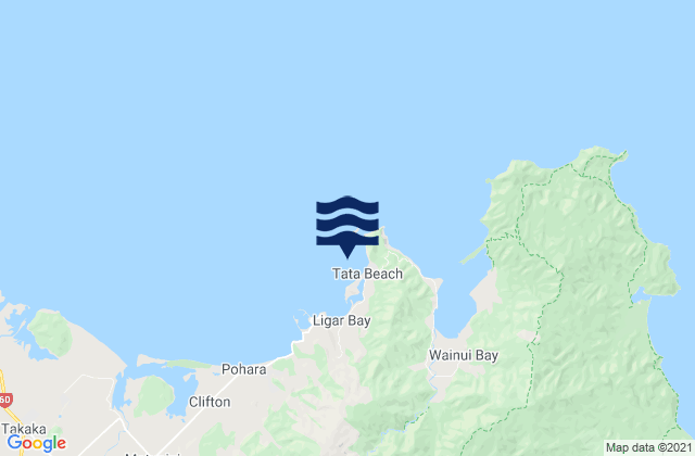 Mappa delle maree di Tata Beach, New Zealand