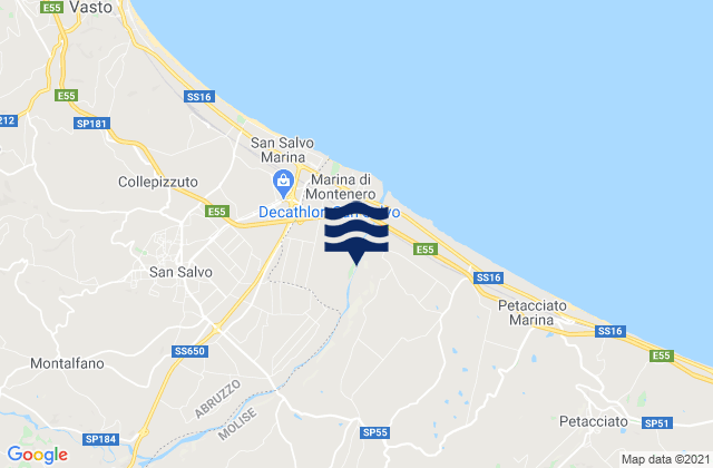Mappa delle maree di Tavenna, Italy