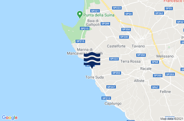 Mappa delle maree di Taviano, Italy