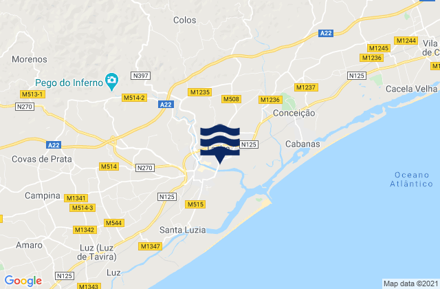 Mappa delle maree di Tavira, Portugal
