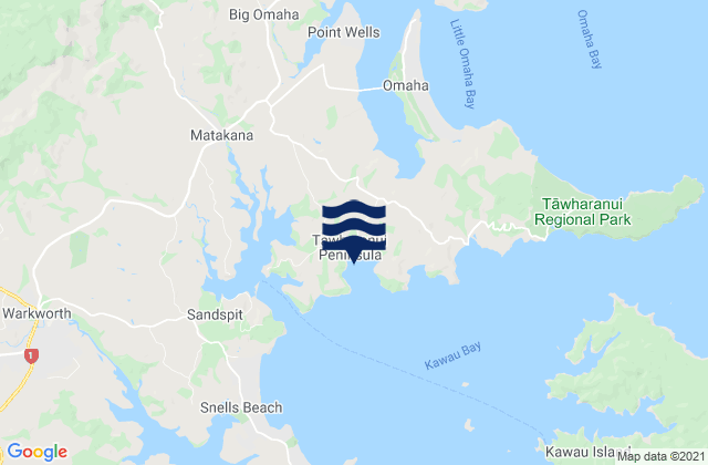 Mappa delle maree di Tawharanui Peninsula Auckland, New Zealand