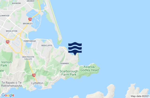 Mappa delle maree di Taylors Mistake, New Zealand