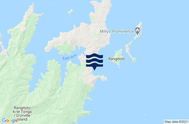 Mappa delle maree di Te Akau (Black Beach), New Zealand