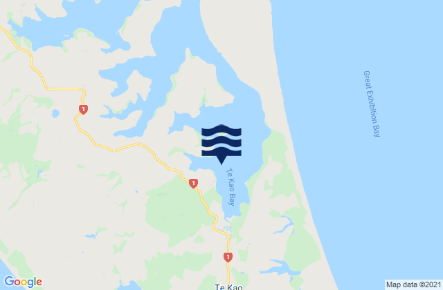 Mappa delle maree di Te Kao Bay, New Zealand