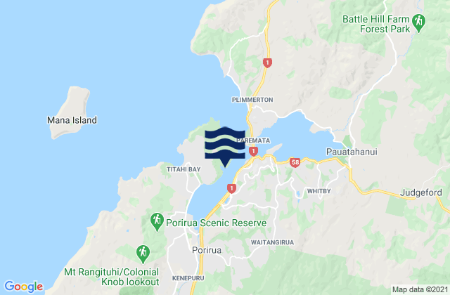 Mappa delle maree di Te Onepoto Bay, New Zealand