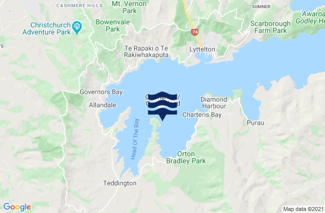 Mappa delle maree di Te Wharau/Charteris Bay, New Zealand