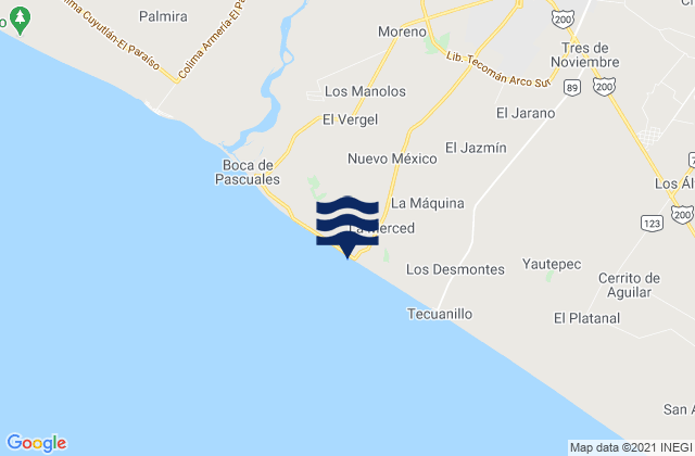 Mappa delle maree di Tecomán, Mexico