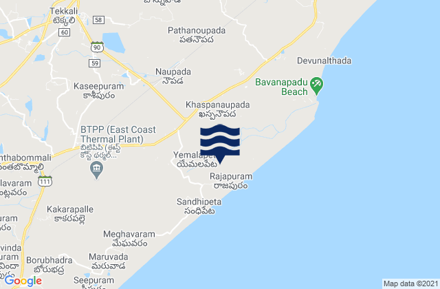 Mappa delle maree di Tekkali, India