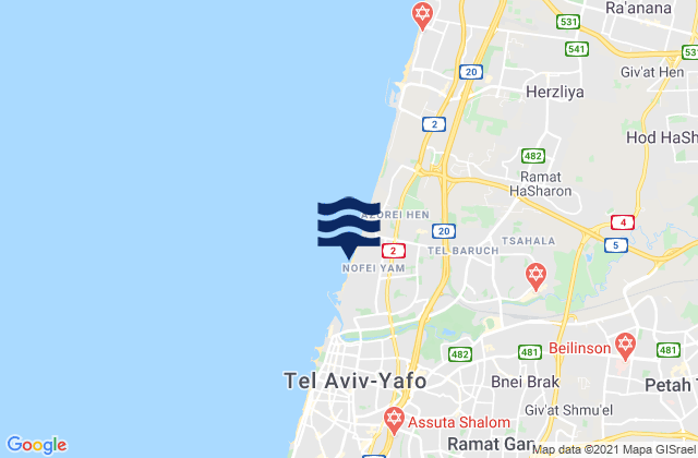 Mappa delle maree di Tel Baruch North Beach, Palestinian Territory