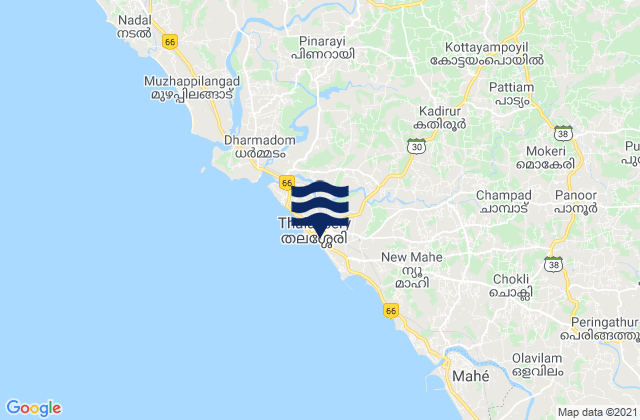 Mappa delle maree di Tellicherry, India