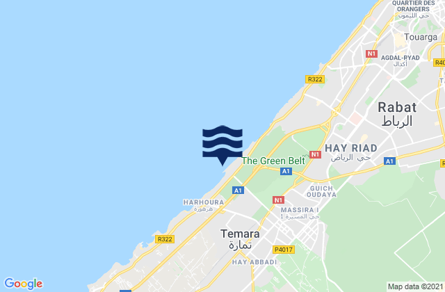 Mappa delle maree di Temara, Morocco