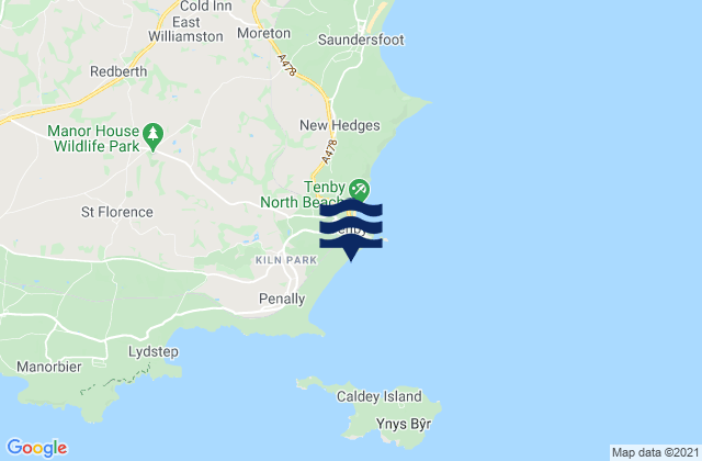 Mappa delle maree di Tenby South Beach, United Kingdom