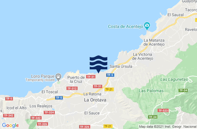 Mappa delle maree di Tenerife, Spain