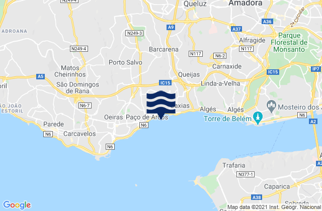 Mappa delle maree di Terrugem, Portugal