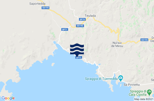 Mappa delle maree di Teulada, Italy