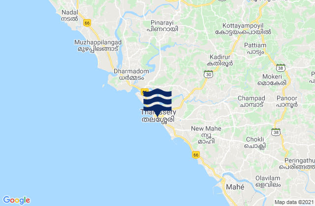Mappa delle maree di Thalassery, India