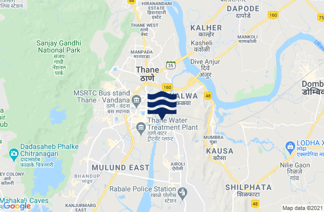 Mappa delle maree di Thane, India