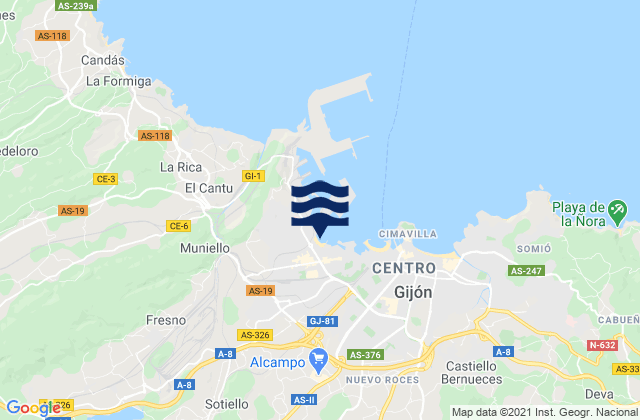 Mappa delle maree di The Box, Spain