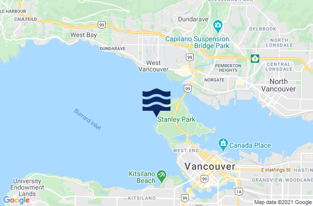 Mappa delle maree di Third Beach, Canada