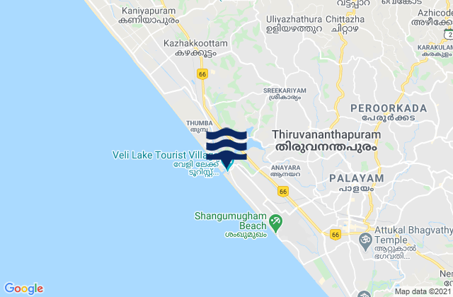 Mappa delle maree di Thiruvananthapuram, India
