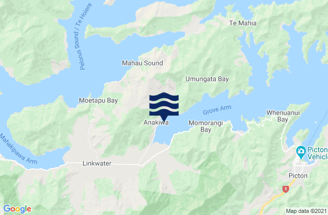 Mappa delle maree di Thompson Bay, New Zealand