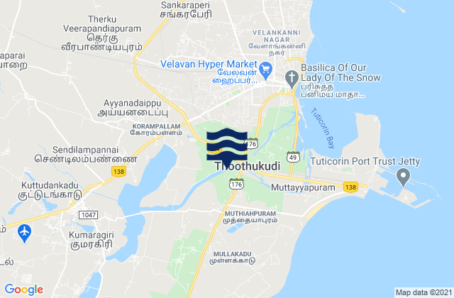 Mappa delle maree di Thoothukkudi, India