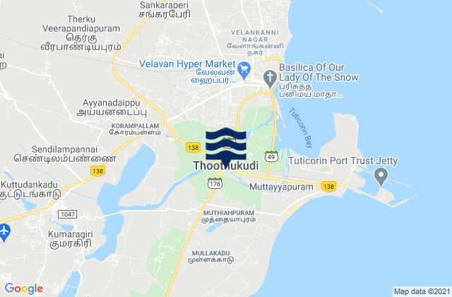 Mappa delle maree di Thoothukudi, India
