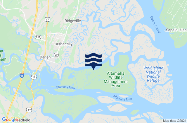 Mappa delle maree di Threemile Cut Entrance (Darien River), United States