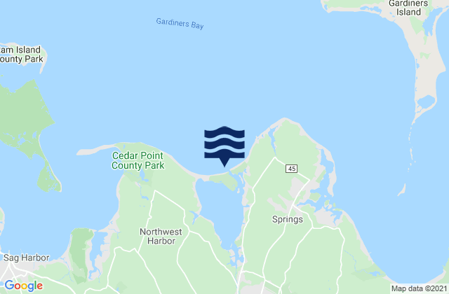 Mappa delle maree di Threemile Harbor Entrance Gardiners Bay, United States
