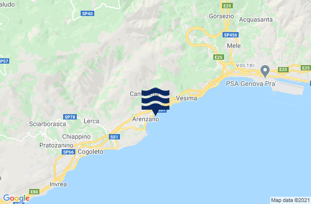 Mappa delle maree di Tiglieto, Italy