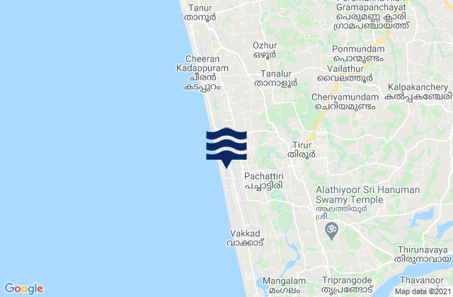 Mappa delle maree di Tirur, India